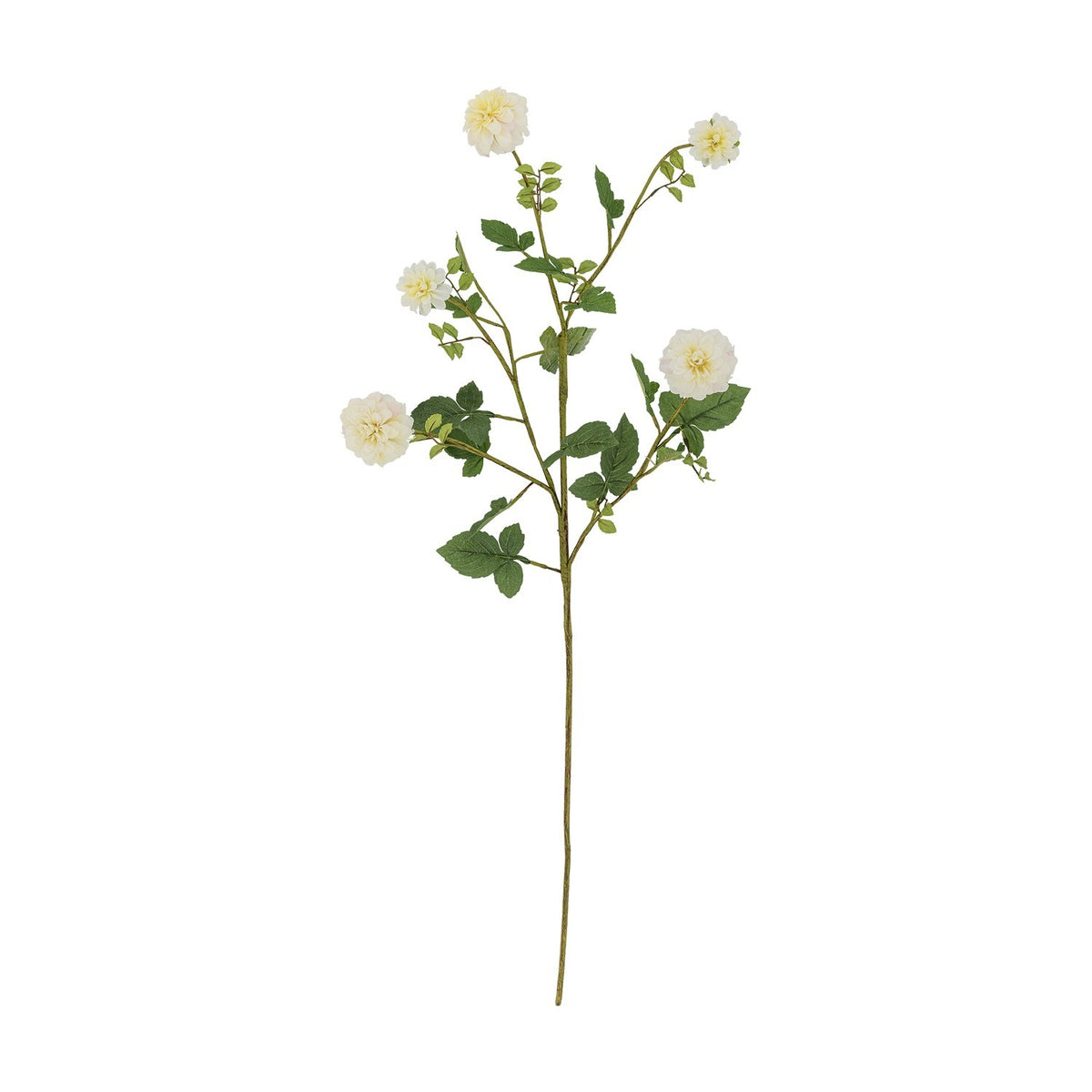 Artificial chrysanthemum stem, 101cm, with five rounded white flowerheads on branching green stems with small leaves, shown against a plain white background.