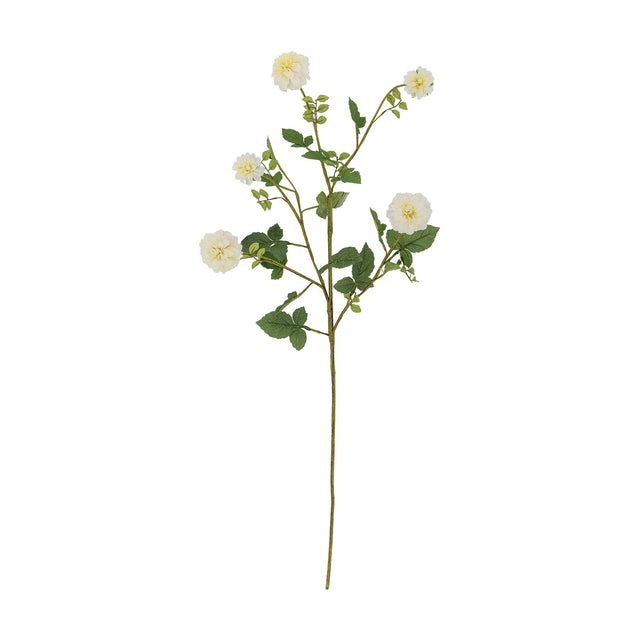 Artificial chrysanthemum stem, 101cm, with five rounded white flowerheads on branching green stems with small leaves, shown against a plain white background.