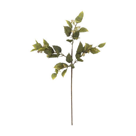 Artificial eucalyptus stem, 92cm, with a single branching stalk, toothed green leaves, and small bud clusters, set against a plain white background.