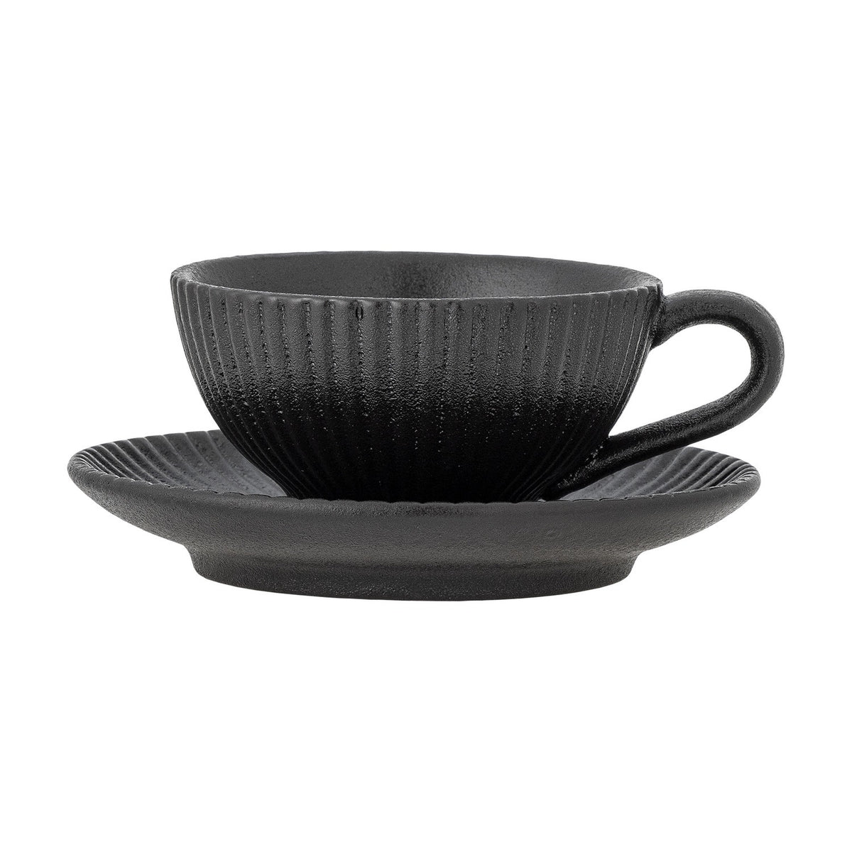 Neri Ribbed Stoneware Cup & Saucer 200ml - Black