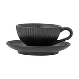 Neri Ribbed Stoneware Cup & Saucer 200ml - Black