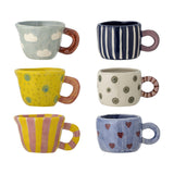 Nini Heart Stoneware Cups 110ml Set of 6 - Multi