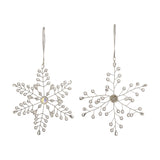 Miku Snowflake Christmas Tree Decorations, set of 2, clear wire snowflakes with beaded PMMA branches and hanging ribbons, shown on a plain white background.