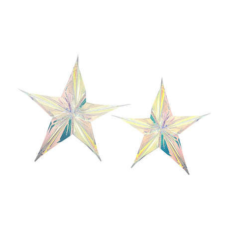 Aikito Star Christmas Tree Decorations, set of two clear five-pointed PET stars with ridged, faceted points in 28cm and 38cm sizes, shown on a plain white background.