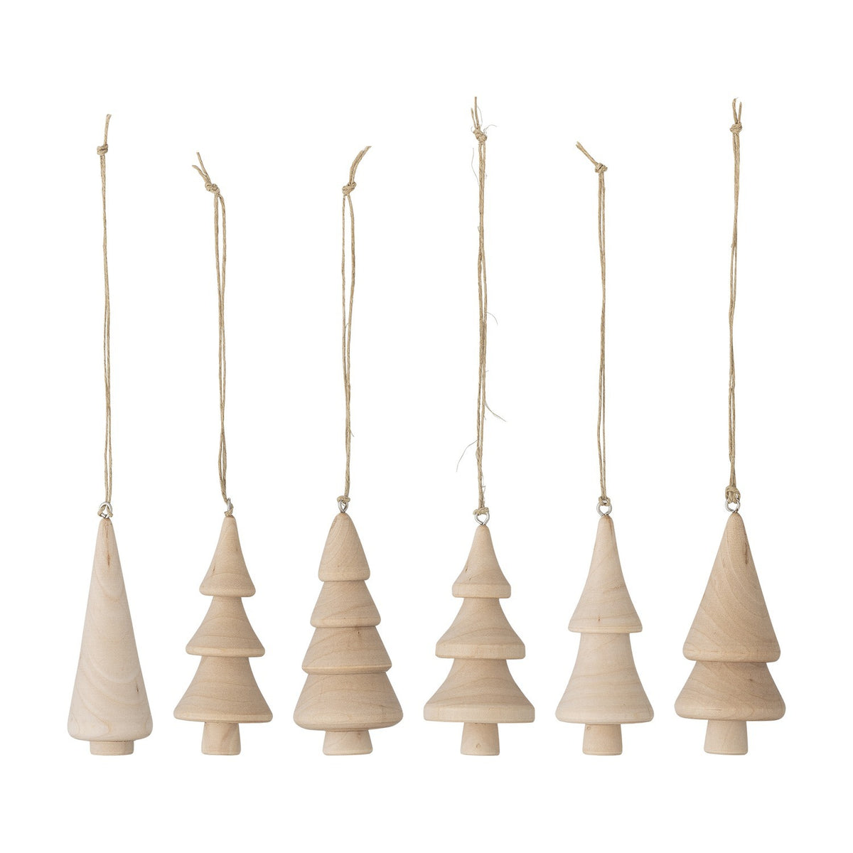 Jivani Wooden Christmas Tree Decorations Set of 6 - Beige