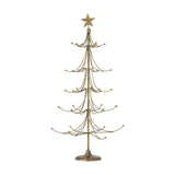 Gold Wen Iron Christmas Decoration, a slim tree-shaped metal stand with curved tiered arms ending in hooks and balls beneath a star, on a round base.