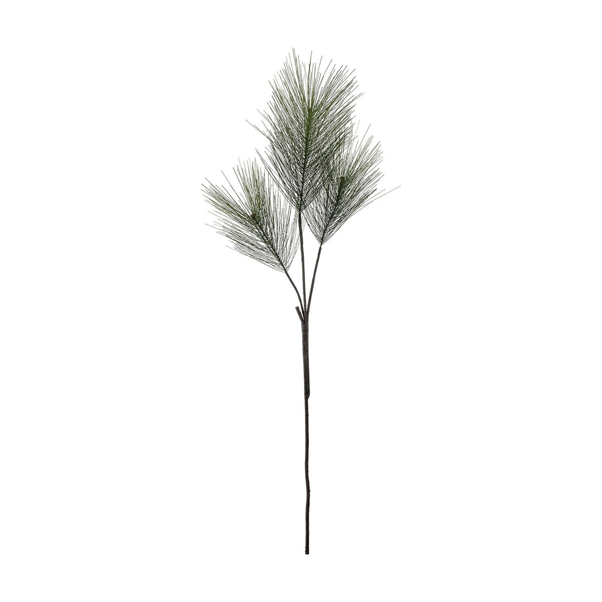 Artificial pine Christmas stem, 114cm tall, with three branches of fine green needles fanning from a slim bare stem, shown on a plain white background.