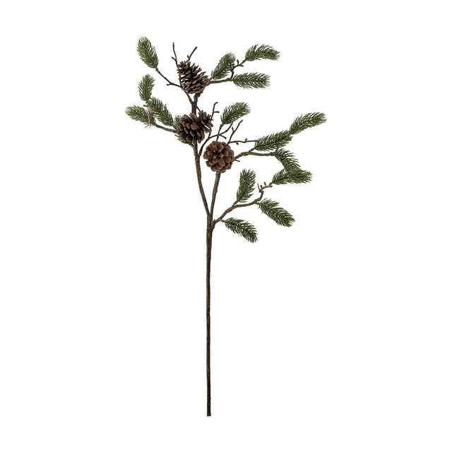 Artificial pine Christmas stem, 73x33cm, with green polyethylene needle sprays and three pinecones on a slim textured stem, shown against a plain white background.