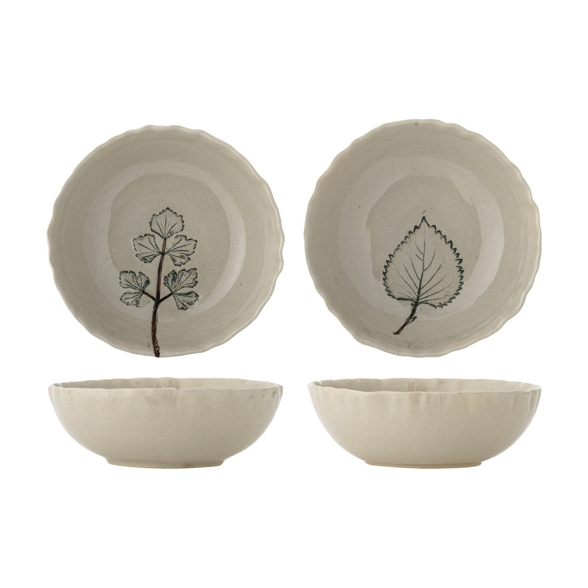 Aubrin Leaf Stoneware Bowls 15.5cm Set of 2 - Cream