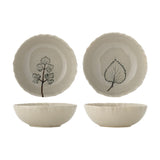 Aubrin Leaf Stoneware Bowls 15.5cm Set of 2 - Cream