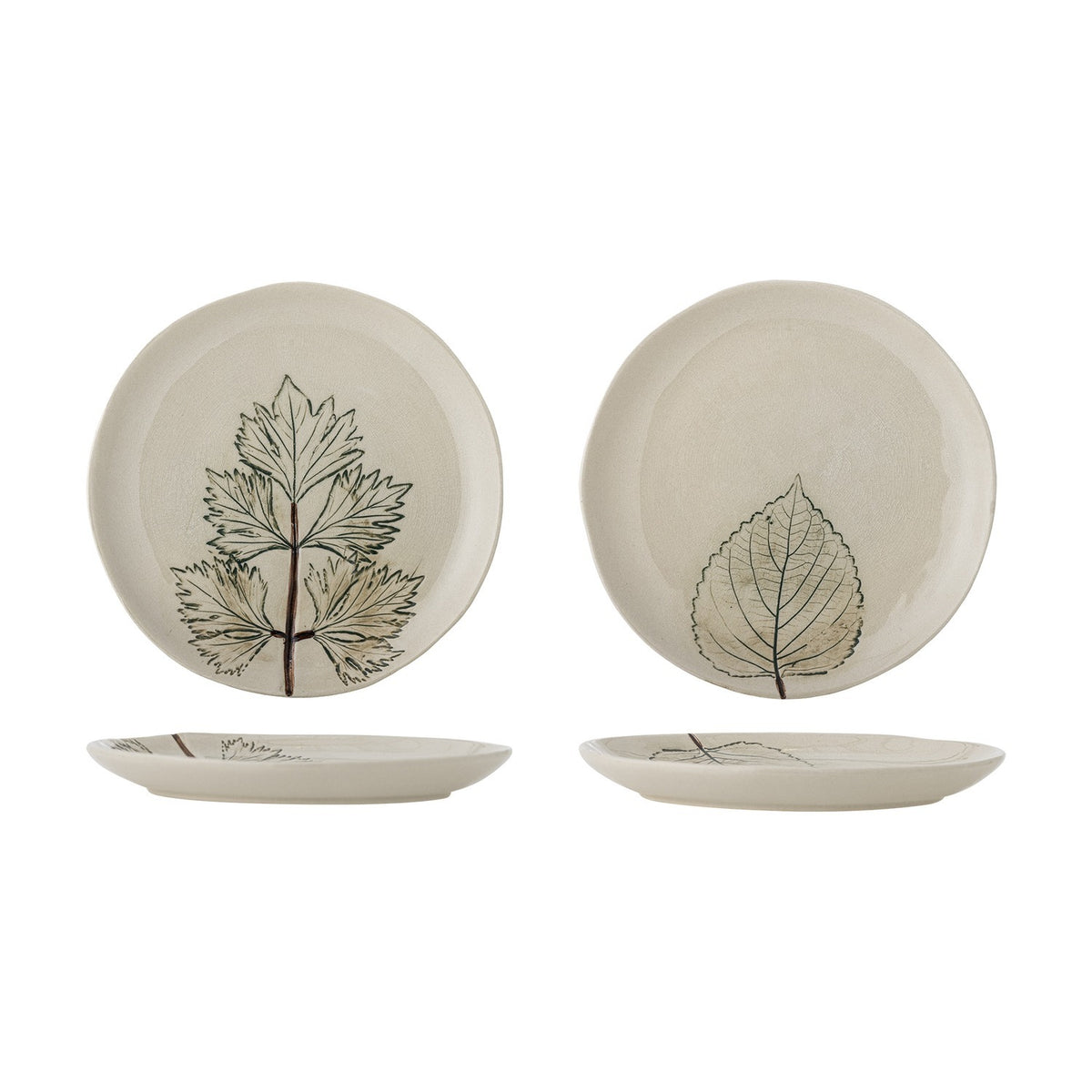 Aubrin Leaf Stoneware Side Plates Set of 2 - Cream