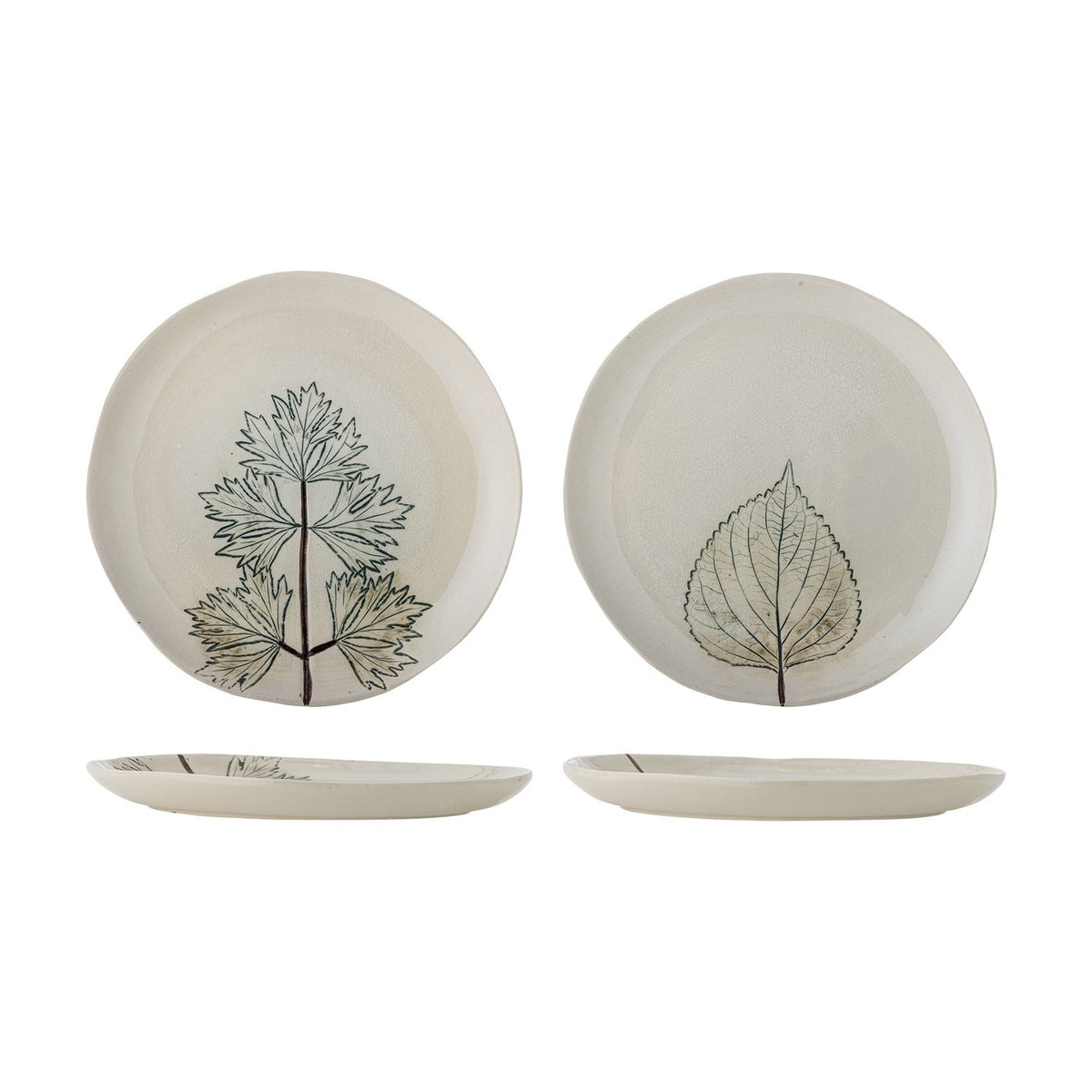 Aubrin Leaf Stoneware Dinner Plates Set of 2 - Cream