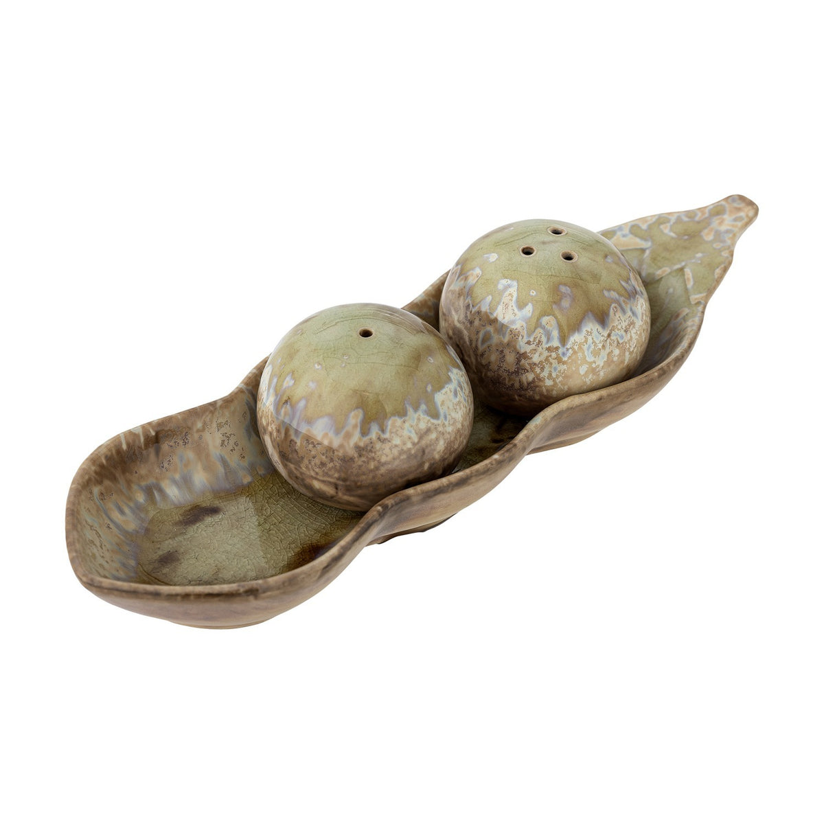 Kayo Pea Pod Stoneware Salt & Pepper Shakers Set of 3 - Green