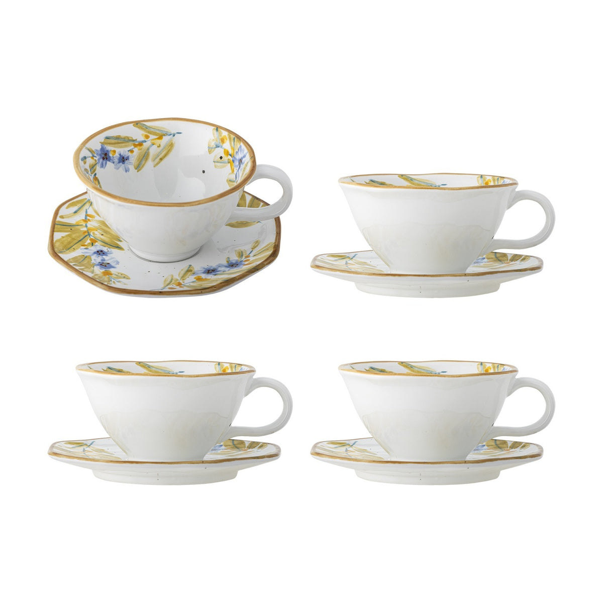 Savina Floral Stoneware Cup & Saucer 219ml Set of 4 - Multi