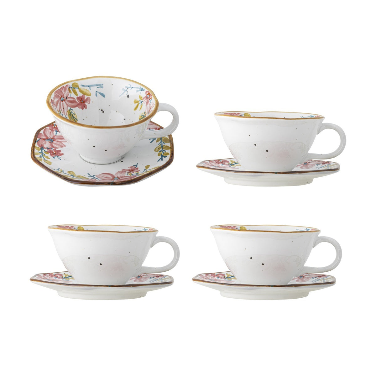 Savina Floral Stoneware Cup & Saucer 219ml Set of 4 - White