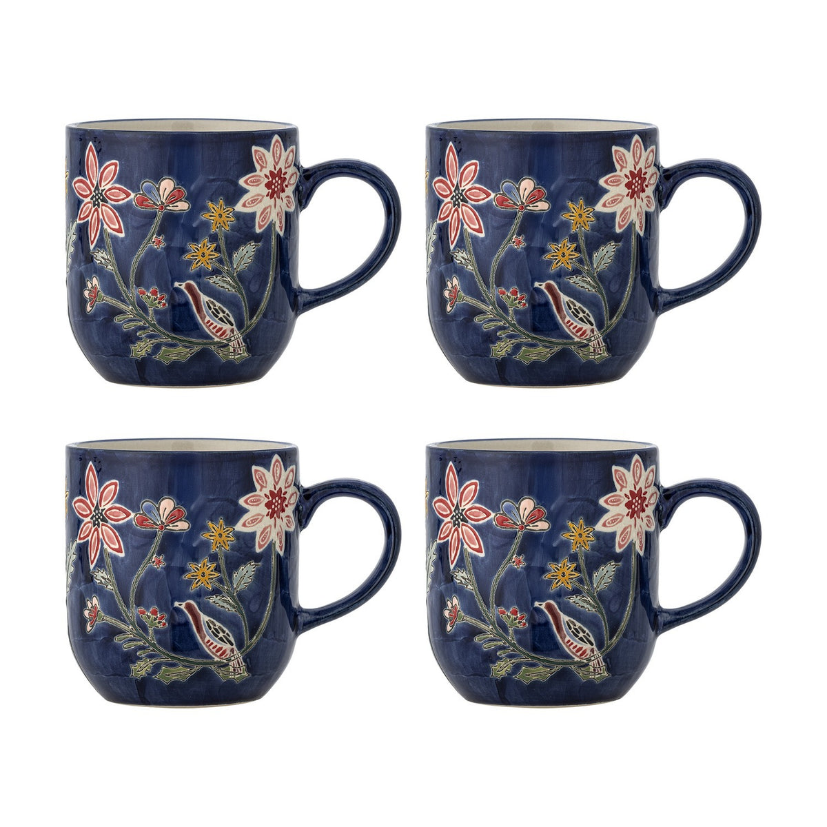 Meredith Floral Stoneware Mugs 455ml Set of 4 - Blue