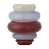 Annhelene Glass Vase 24cm in Multi, a tiered glass vase with cream, blue-grey, and burgundy bands forming a rippled, stacked silhouette, shown on a plain white background.
