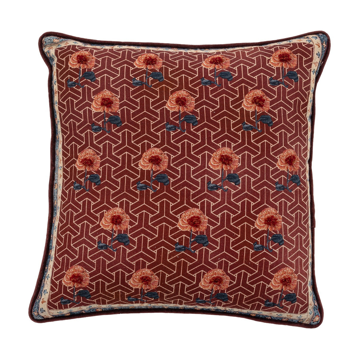 Zharai Geometric Cotton Cushion - Red