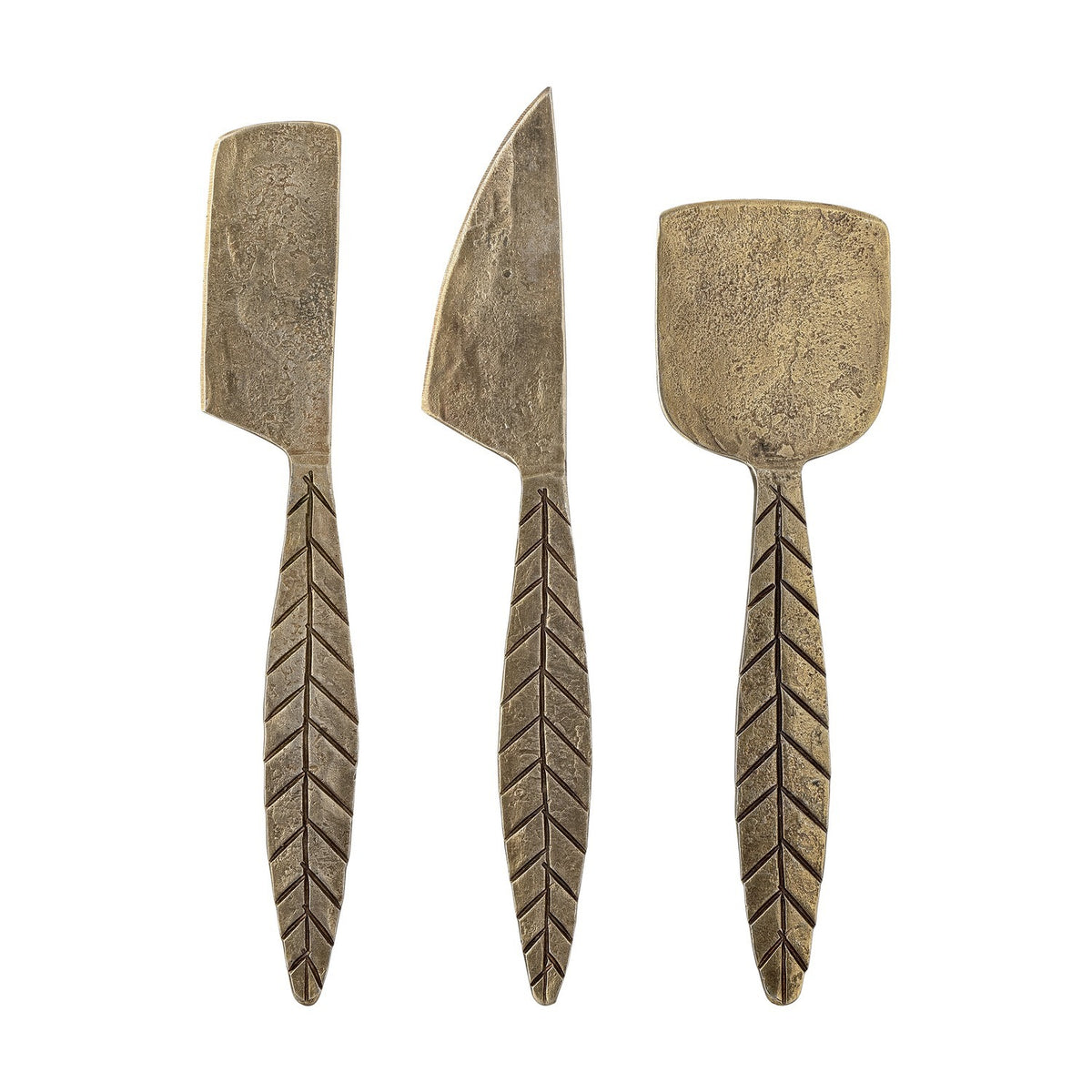 Citra Leaf Iron Cheese Knives Set of 3 - Brass
