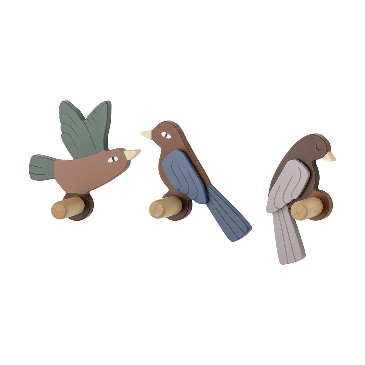Lewi Brown Bird Wall Hooks Set of 3 - Multi