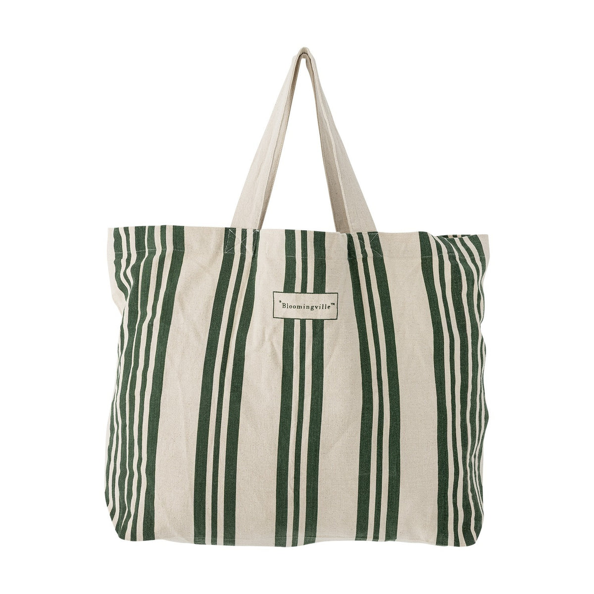 Trina Striped Cotton Shopping Bag - Green