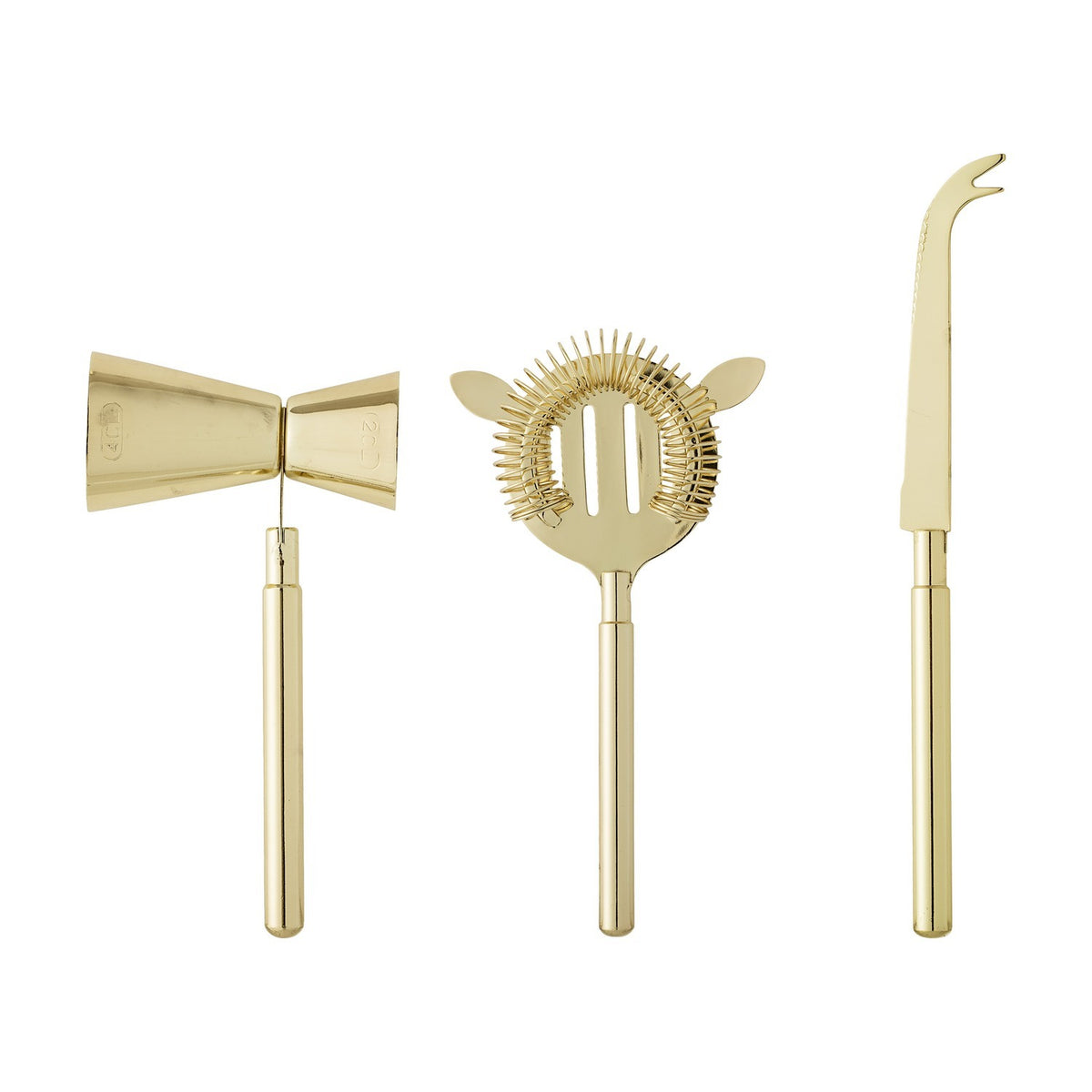 Cocktail Stainless Steel Bar Set of 3 - Gold