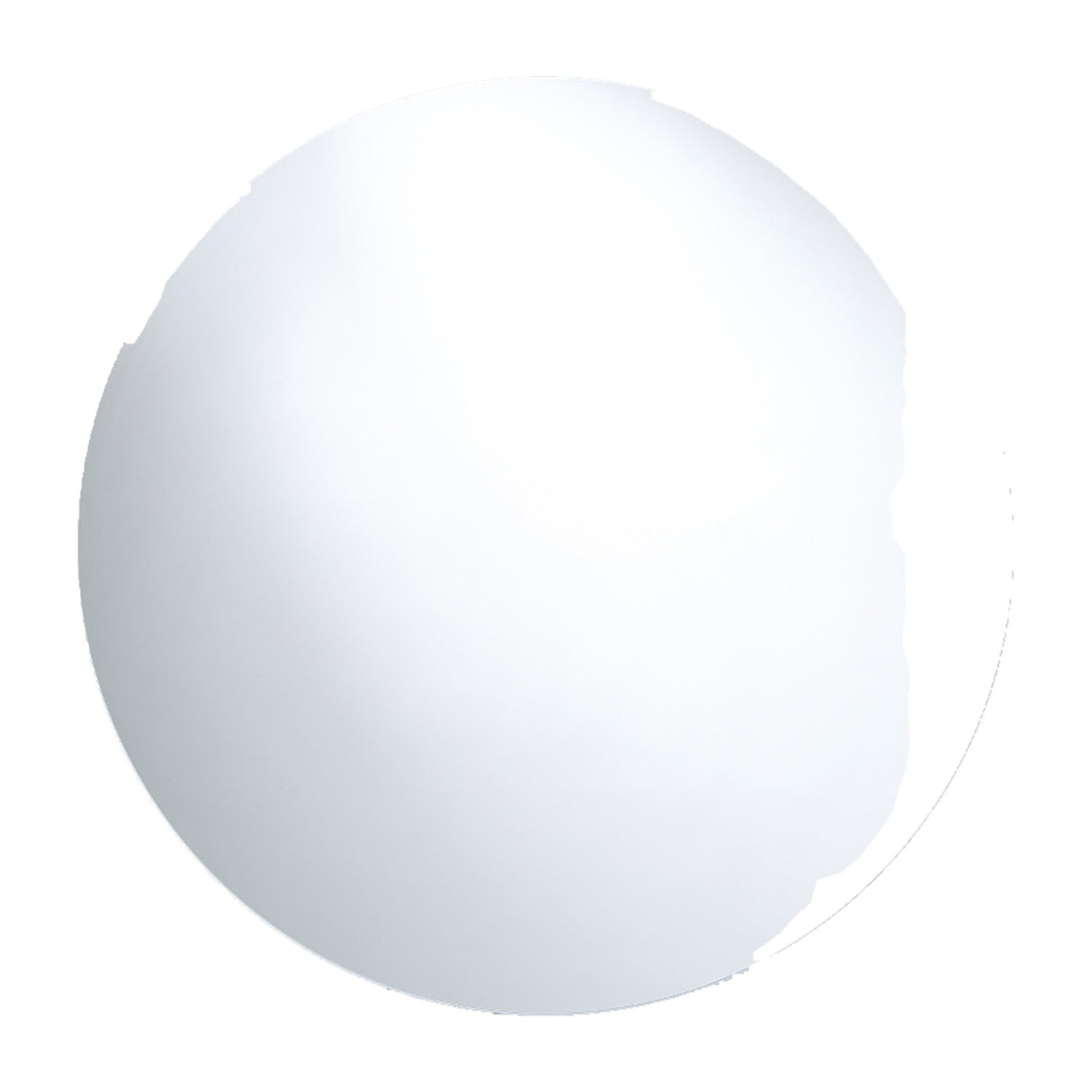 Round frameless bathroom mirror with an indirect light behind the glass, the halo washing outwards, on a plain white background.