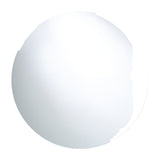 Round frameless bathroom mirror with an indirect light behind the glass, the halo washing outwards, on a plain white background.