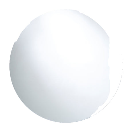 Round frameless bathroom mirror with an indirect light behind the glass, the halo washing outwards, on a plain white background.