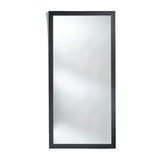 Full length rectangular mirror in a thick wooden frame with a charred black crackled surface, on a plain white background.
