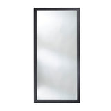Full length rectangular mirror in a thick wooden frame with a charred black crackled surface, on a plain white background.