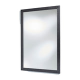 The charred wood framed rectangular mirror turned to an angle, showing the depth of the timber and its crackled black surface.