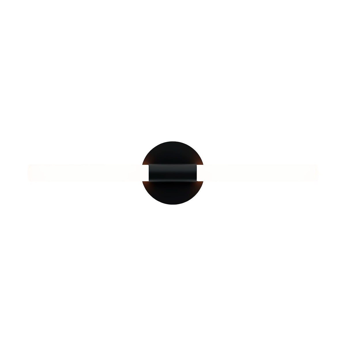Roos LED Cylinder Disc Wall Light in matt black, round disc design with a central cylinder collar and illuminated acrylic edges, shown on a plain white background.