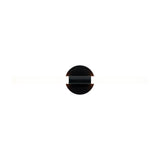 Roos LED Cylinder Disc Wall Light in matt black, round disc design with a central cylinder collar and illuminated acrylic edges, shown on a plain white background.