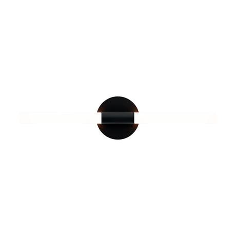 Roos LED Cylinder Disc Wall Light in matt black, round disc design with a central cylinder collar and illuminated acrylic edges, shown on a plain white background.