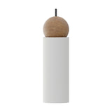 Rocio Wood Pendant Light in matt white, a slim cylindrical shade topped with an ash wood ball, GU10 fitting, shown against a plain white background.