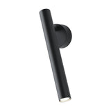 Rui LED adjustable wall light in matt black, a slim cylindrical reading light tube mounted on a round wall plate with integrated LED tip, shown on a plain white background.