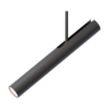 Rhoda Adjustable Linear Pendant Light in matt black iron, a slim angled tube shade on a rigid rod with GU10 fitting recessed at the open end, shown on a white background.