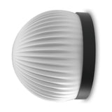 Roi Ribbed Opal Dome Flush Wall & Ceiling Light in black, showing the fluted opal glass dome on a slim black base against a plain white background.