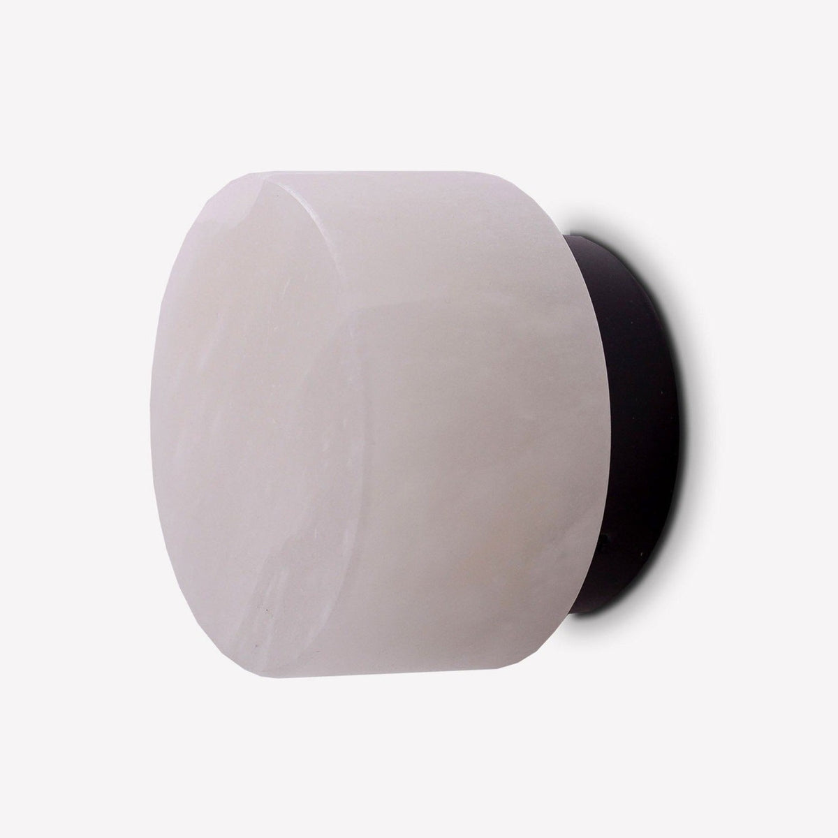 Rock LED Alabaster Drum Flush Wall & Ceiling Light in black, showing the rounded alabaster shade on a black aluminium base against a plain white background.