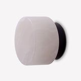 Rock LED Alabaster Drum Flush Wall & Ceiling Light in black, showing the rounded alabaster shade on a black aluminium base against a plain white background.
