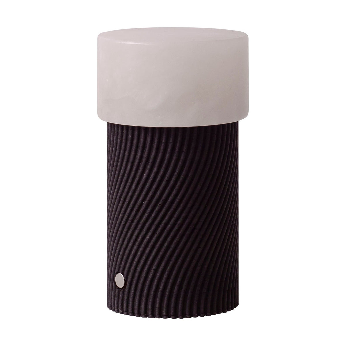 Rizzo LED Alabaster Rechargeable Table Lamp in Wenge, with a thick round alabaster cap atop a dark spiral-ribbed cylindrical base, shown on a plain white background.