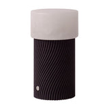 Rizzo LED Alabaster Rechargeable Table Lamp in Wenge, with a thick round alabaster cap atop a dark spiral-ribbed cylindrical base, shown on a plain white background.