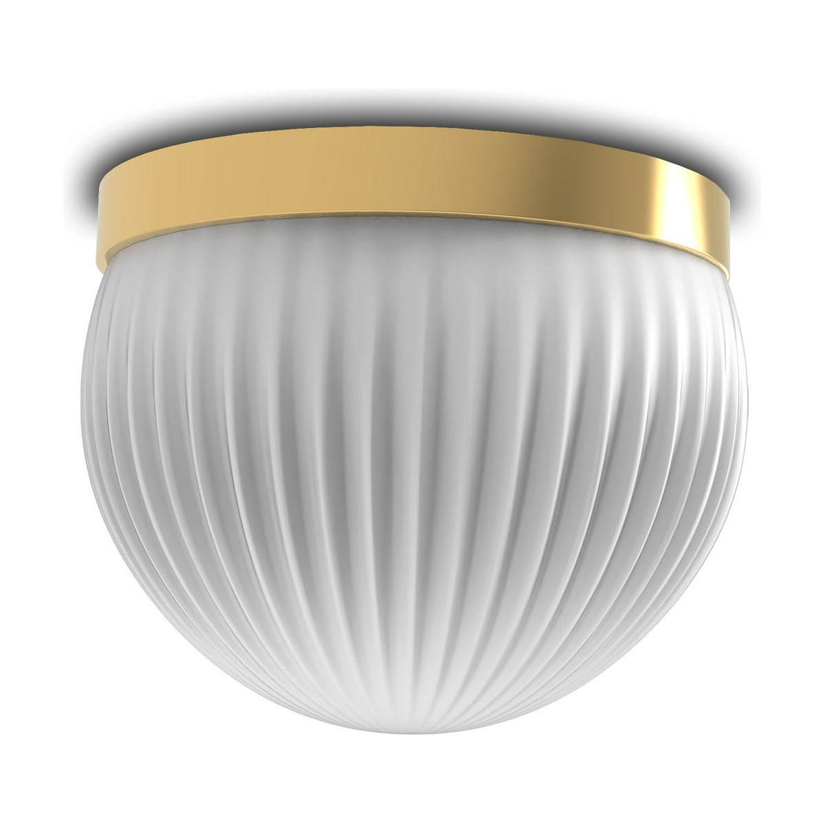 Roi Ribbed Opal Dome Flush Wall & Ceiling Light with fluted white glass dome and polished brass mounting band, shown on a plain white background.