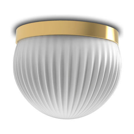Roi Ribbed Opal Dome Flush Wall & Ceiling Light with fluted white glass dome and polished brass mounting band, shown on a plain white background.