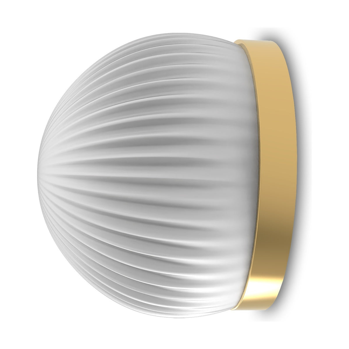 Roi Ribbed Opal Dome Flush Wall & Ceiling Light with fluted white glass shade and polished brass trim, shown on a plain white background.