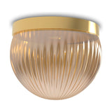 Roi Ribbed Fumé Dome Flush Ceiling Light with a polished brass base and ribbed smoked-glass dome shade, shown on a plain white background.