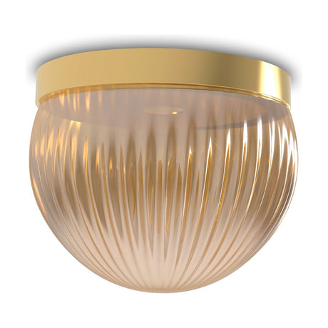 Roi Ribbed Fumé Dome Flush Ceiling Light with a polished brass base and ribbed smoked-glass dome shade, shown on a plain white background.