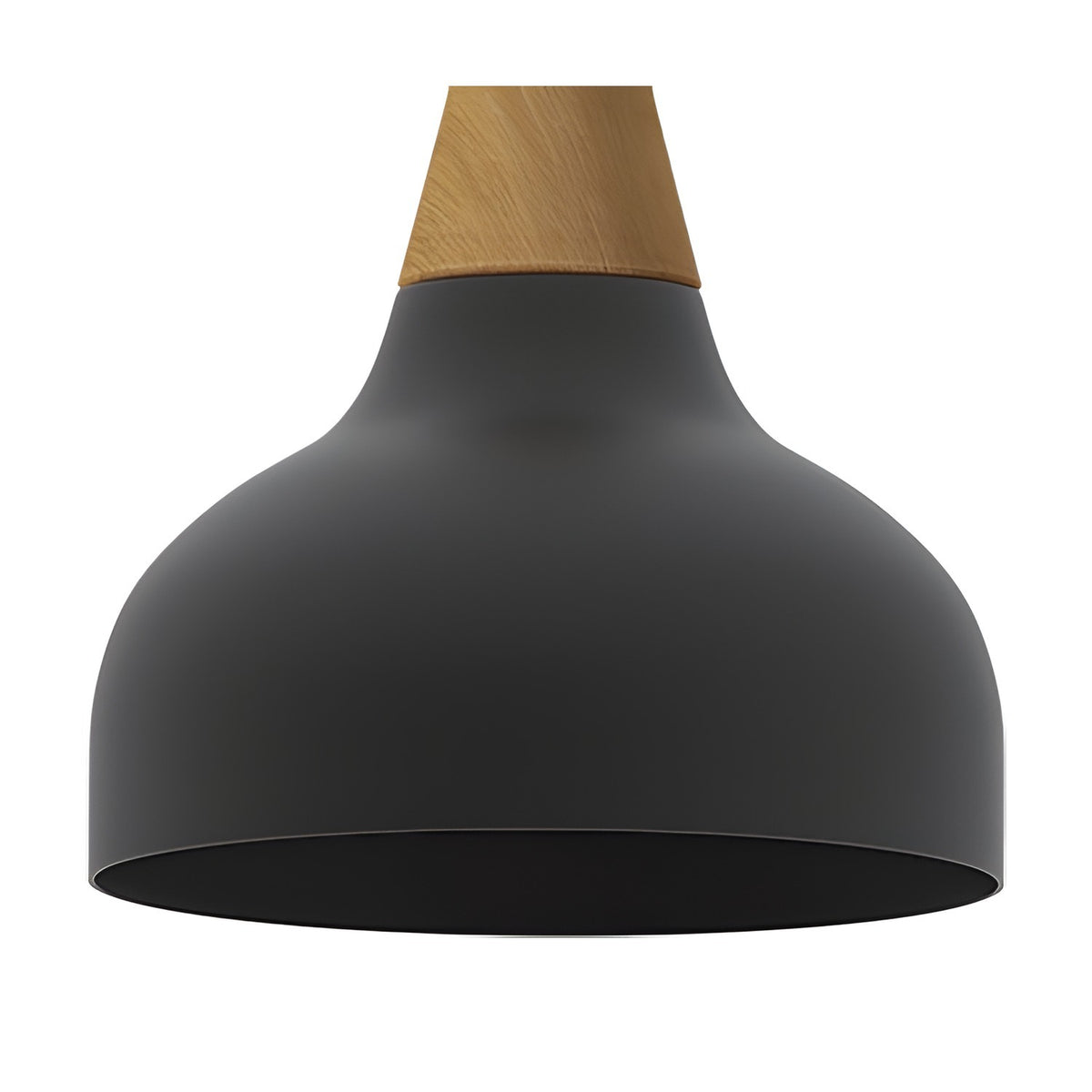 Reiko Cone Pendant Light with a matt black aluminium dome shade and natural ash wood cone top, shown on a plain white background.