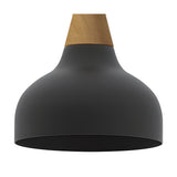 Reiko Cone Pendant Light with a matt black aluminium dome shade and natural ash wood cone top, shown on a plain white background.